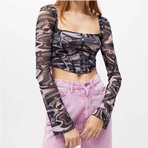 Urban Outfitters Black and Gray Mesh Crop Top